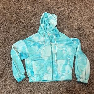 Tie-Dye Light Teal Zip-Up Hoodie